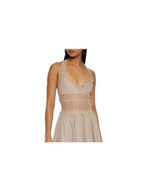 NWOT Charo Ruiz Ibiza Crochet Cross Back Tank Top Bralette Nude Beige SMALL